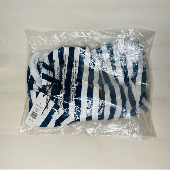 New with Tags WeWoreWhat Tie Front Capri One Piece Navy & White Stripes - Picture 2 of 3